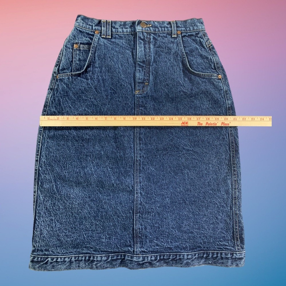 Vintage‎ Lee Denim Skirt Womens 14 High Waist Medium Wash Midi Y2K 90s USA - Picture 7 of 12